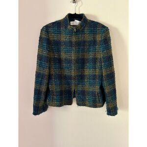 Vintage Jones New York Blazer Blue Wool Mohair‎ Plaid Lined